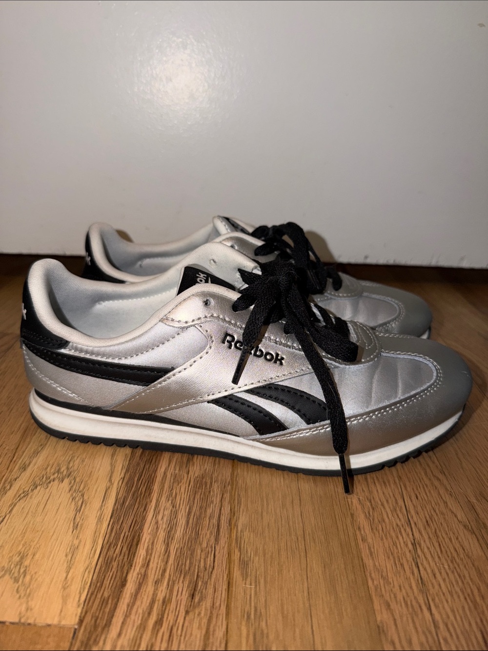 Reebok Silver and Black Retro Runner Sneakers Size 7.5